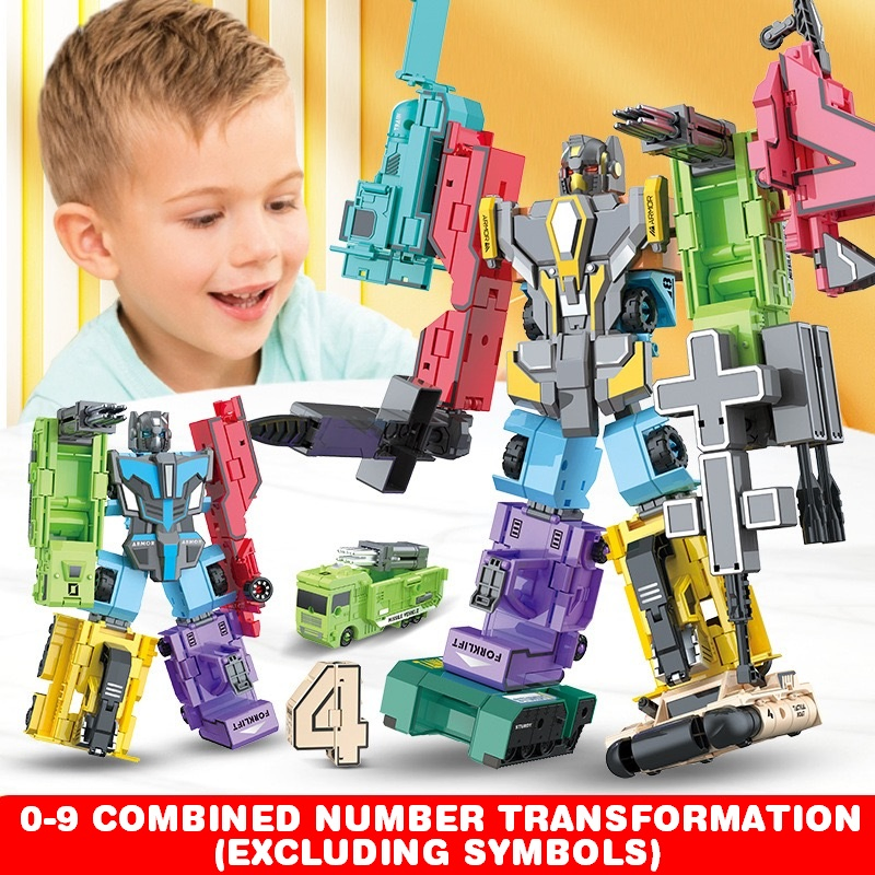 Robot Juguete de Transformación de Números Educativos 0-9 Conjunto de Transformación de Dígitos a Vehículo Juguete de Aprendizaje de Matemáticas STEM