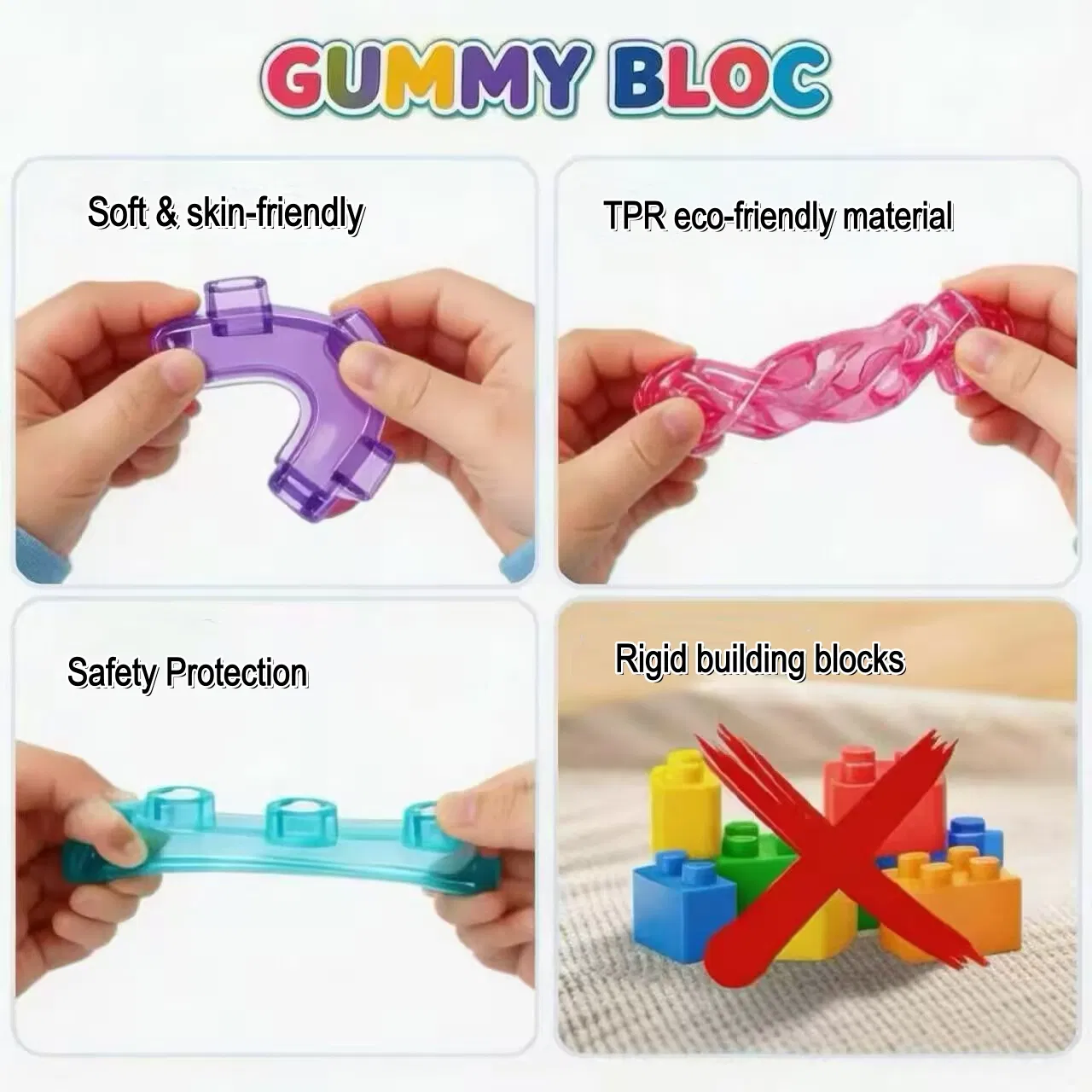 Bloques de construcción transparentes de gel blando para niños, juguete educativo, alivio del estrés y desarrollo de habilidades manuales