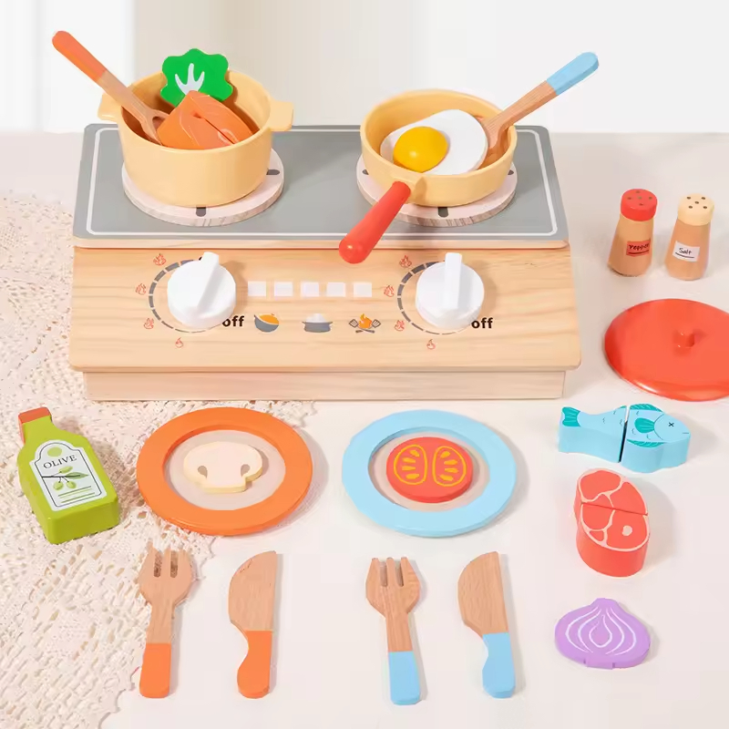 Juego de utensilios de cocina de madera Montessori, accesorios educativos para juegos de simulación en la cocina, juguetes seguros y no tóxicos