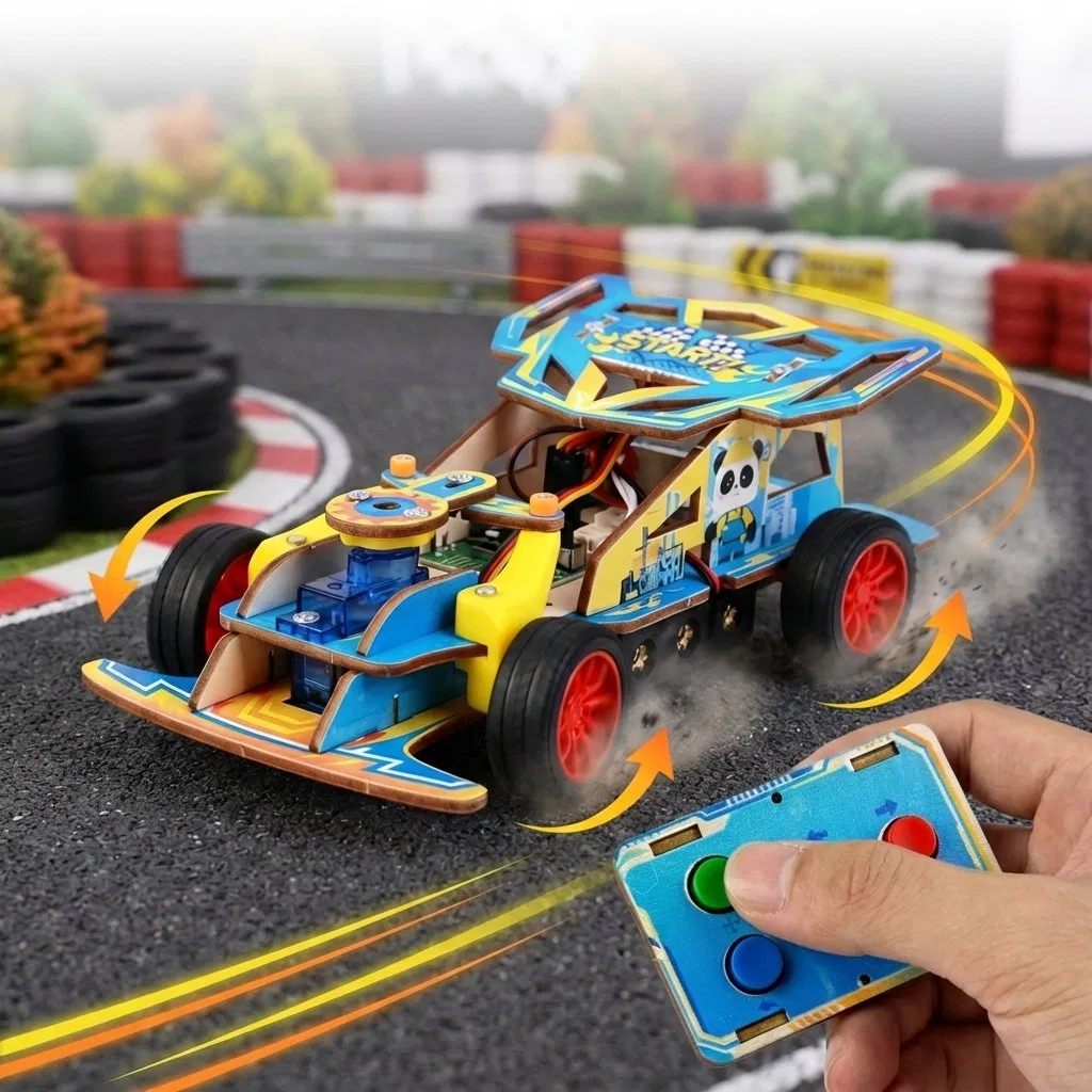 Kit de coche de control remoto de madera STEM para niños, juguete educativo de bricolaje