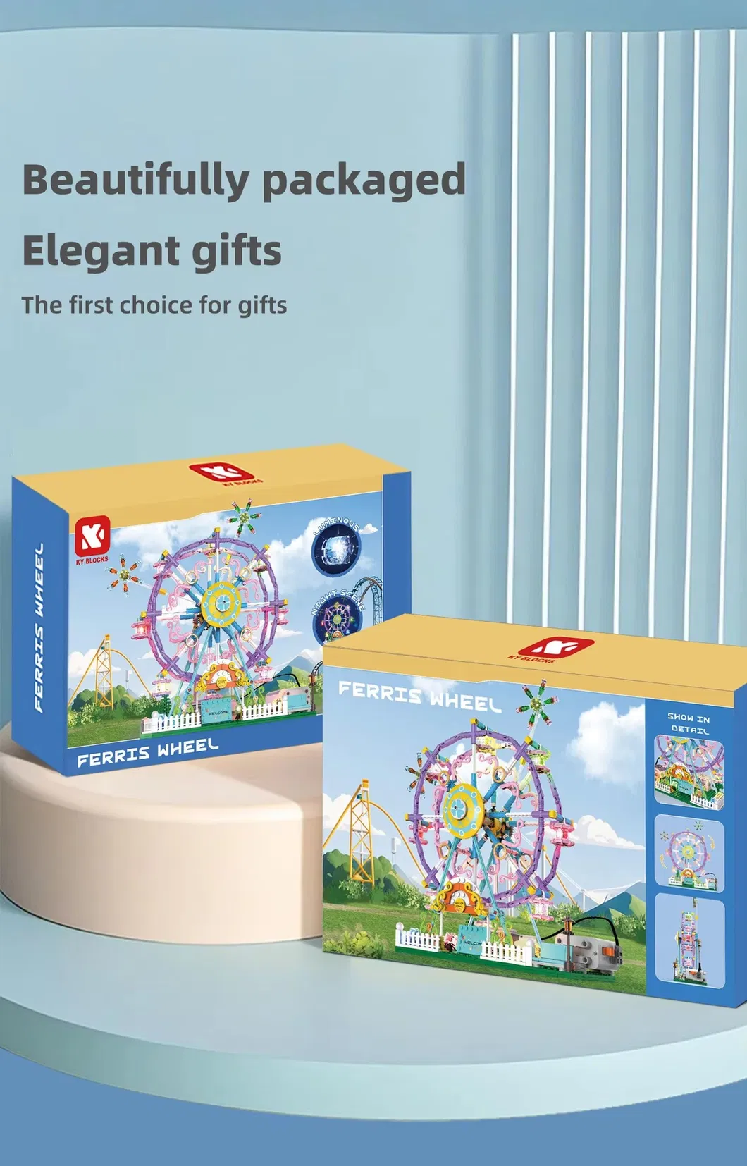 Nuevos Juguetes de Parque de Rueda de la Fortuna Eléctrica Iluminación Programación Modelo Educativo de Bloques de Construcción Divertidos