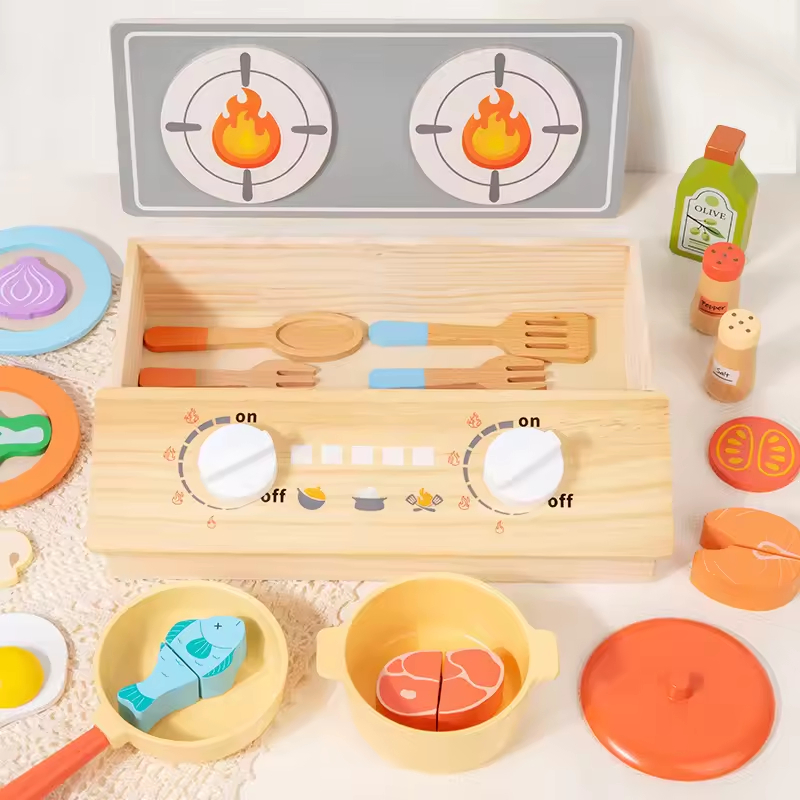 Juego de utensilios de cocina de madera Montessori, accesorios educativos para juegos de simulación en la cocina, juguetes seguros y no tóxicos