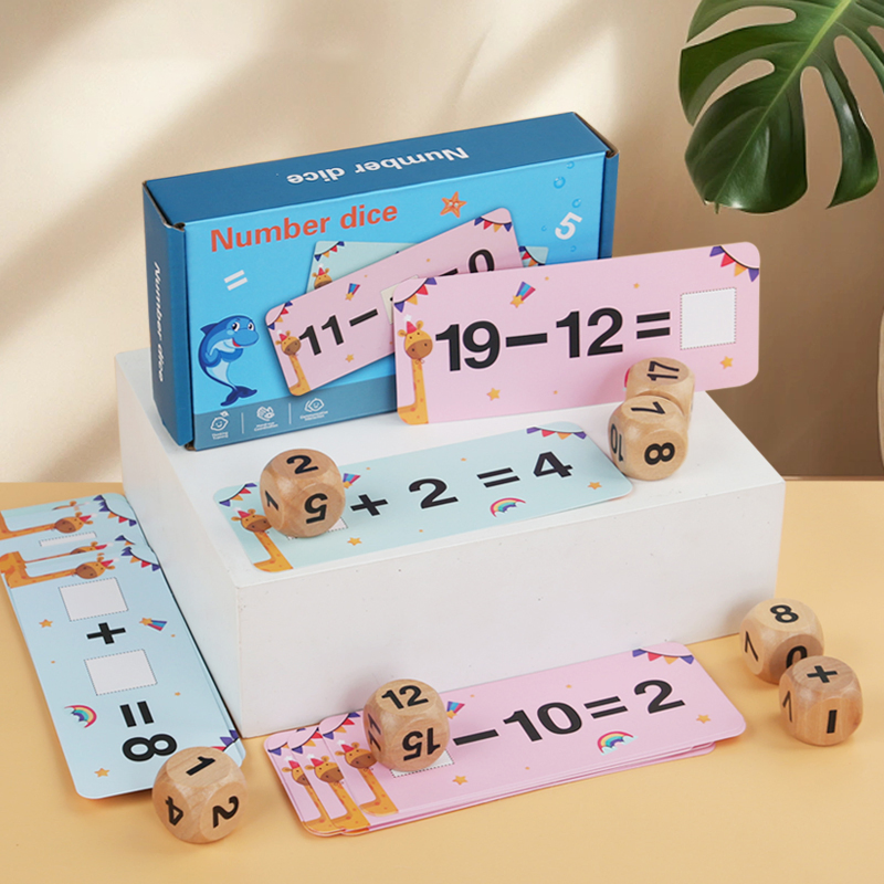 Juguete educativo de madera con dados de letras y matemáticas Montessori