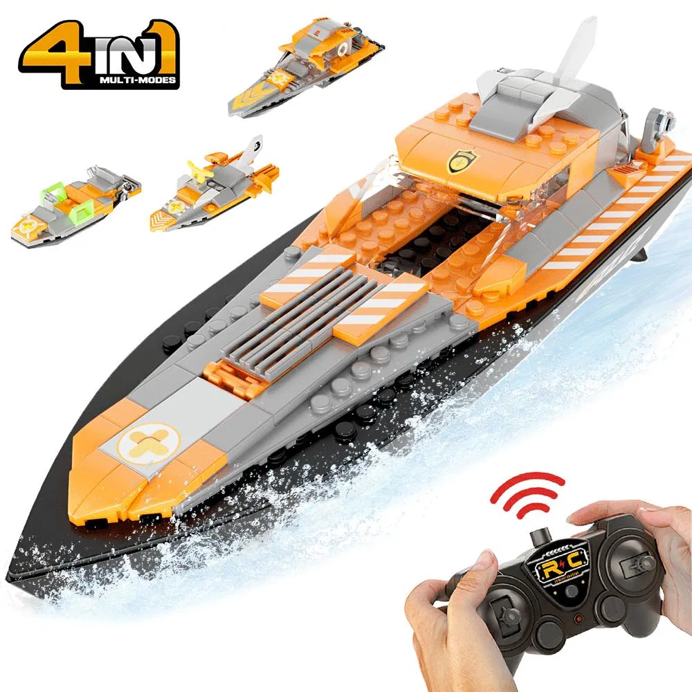 V101 DIY 4 en 1 Bloques de Construcción Barco RC Modelo de Ciudad Barco Oceánico Juguetes de Ladrillos Juegos Educativos Barco de Control Remoto con Batería Regalos
