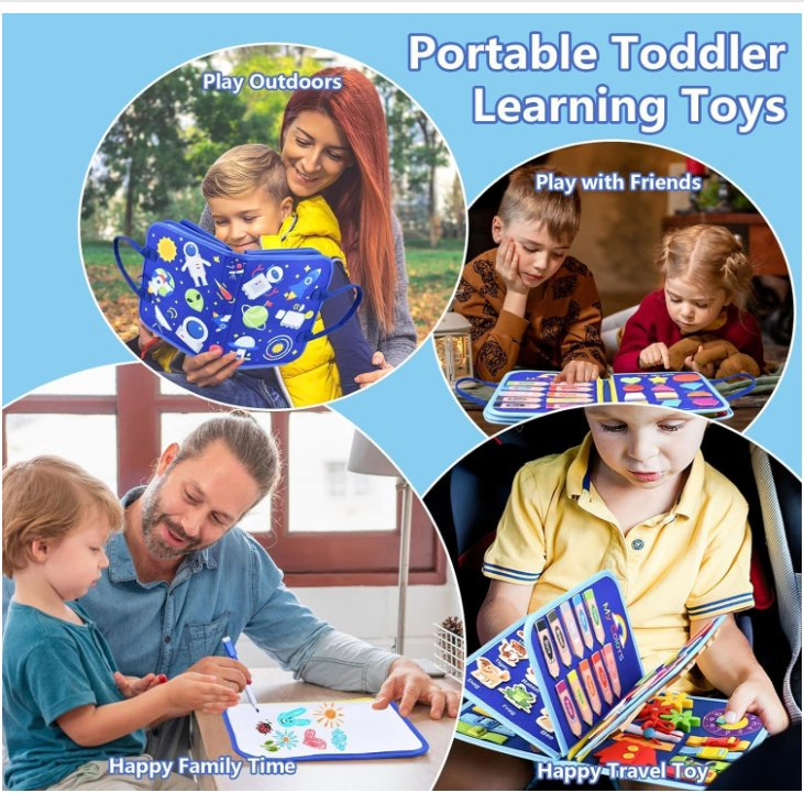 Tablero Ocupado 12 Páginas Educativas de Aprendizaje Montessori Juguetes Sensoriales para Niños Pequeños 1-6 Años - Regalos de Cumpleaños para Niños y Niñas, Libro Ocupado de Viaje para Avión y Coche