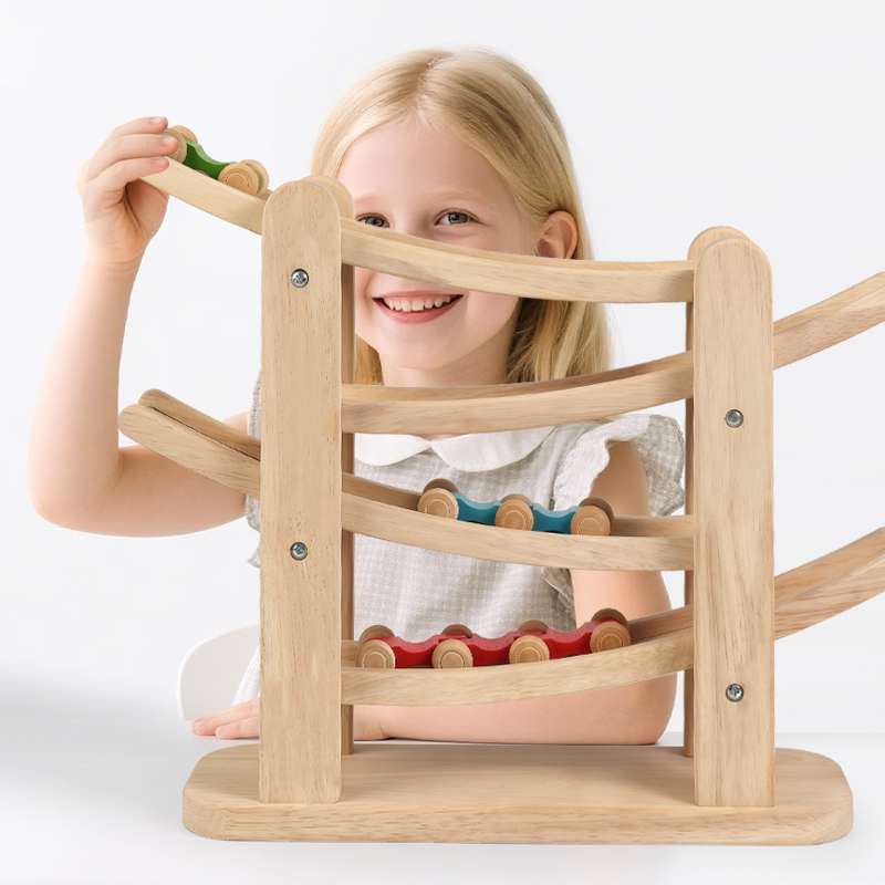 Fabricante de artículos populares para niños, vehículo para bebés, coche de carreras de madera antiestrés, pista de mini coches, juguete educativo Montessori para niños