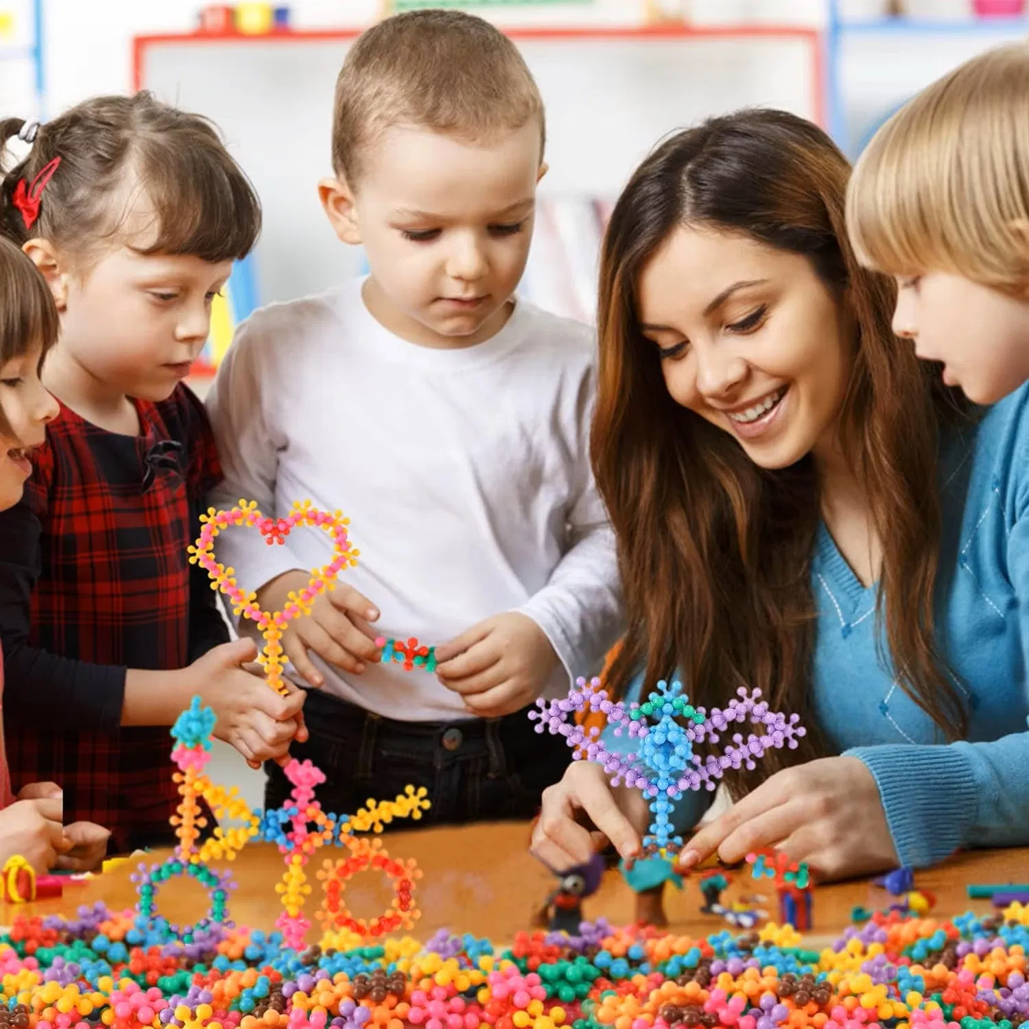 200PCS Bloques de Construcción de Plástico 3D Juguete Educativo de Nieve en Forma de Copo Rotatorio DIY para Niños