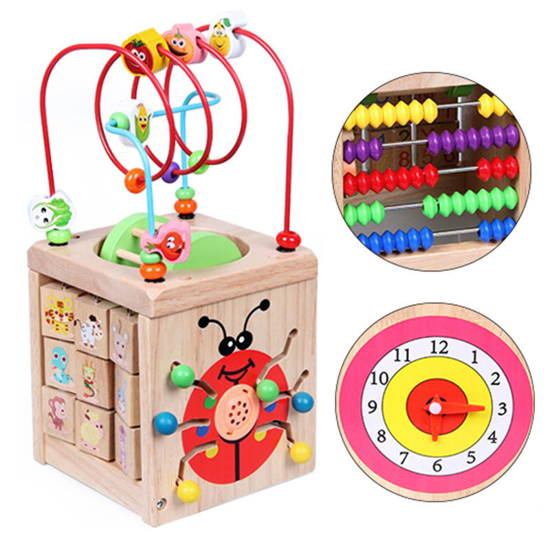 8 en 1 Juguete educativo multipropósito de laberinto de cuentas para bebés, cubo de actividades de inteligencia para preescolar, juguete de madera de formas y colores para niños