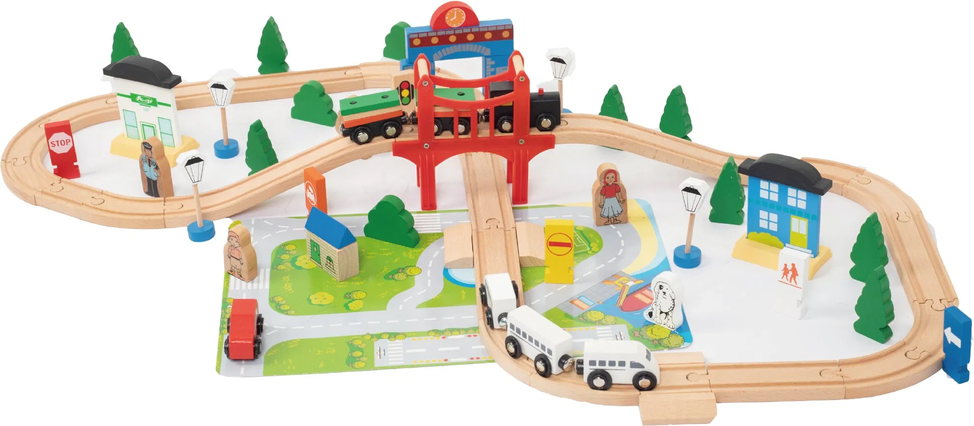 Juguete de tren de vía de madera educativa intelectual Montessori al por mayor para bebés, niños y niños, juguetes de bricolaje