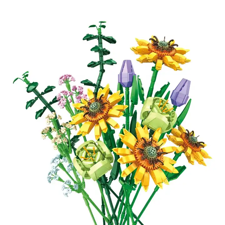 Juguete educativo de simulación creativa Bloques florales Juguetes de construcción de girasoles Adorno de ramo 3D Juguete de ensamblaje de flores DIY Regalo para niñas Juguetes