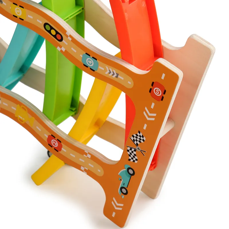 Pista de carreras deslizante de madera Montessori 8
