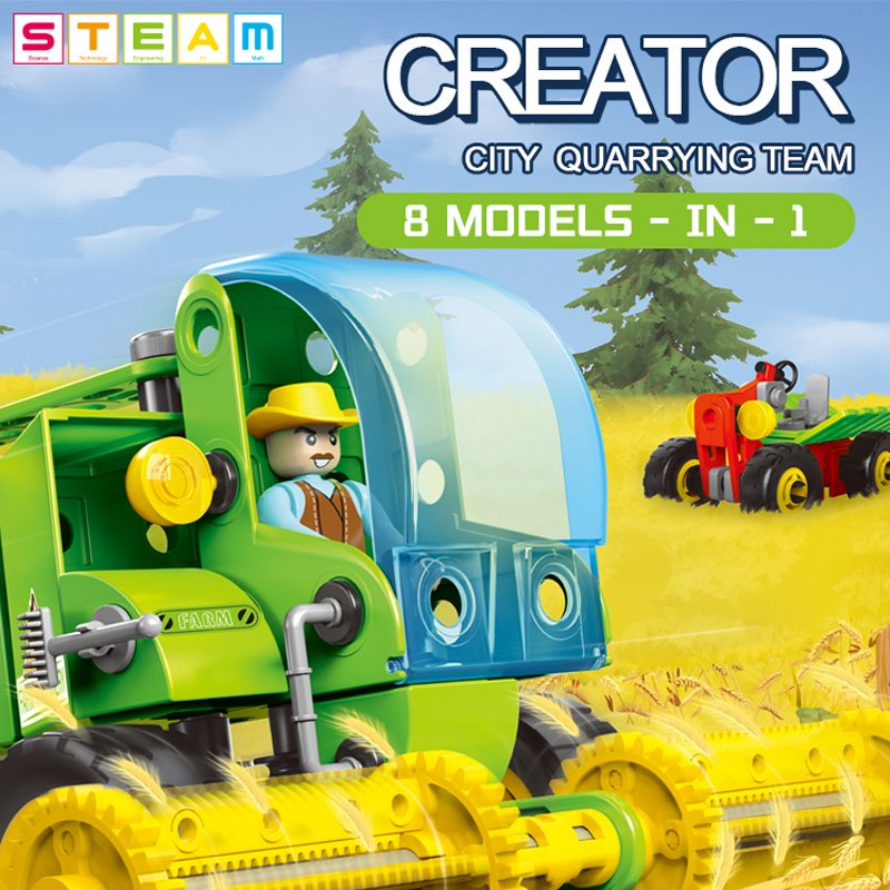 153PCS 8-in-1 Tema de Granja Creativa Juguete de Modelo de Camión DIY Juguete Educativo de Vapor Vehículo de Autoensamblaje Bloques para Niños