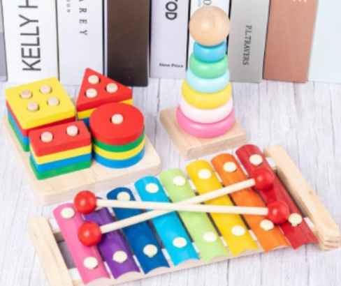 Juguetes de desarrollo intelectual para bebés de madera Aijh Montessori, juguetes musicales divertidos de mano para golpear