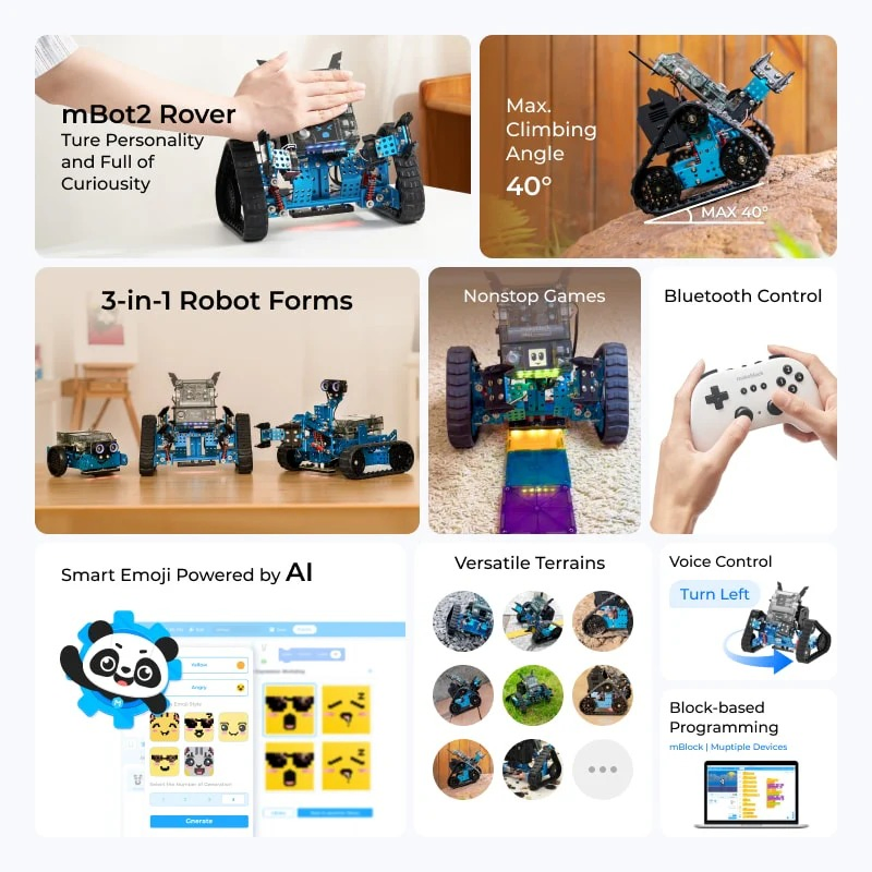 Kit de Robótica Rover de Makeblock Mbot2: Robot Emo Interactivo para Niños para Aprender a Programar y Jugar al Aire Libre