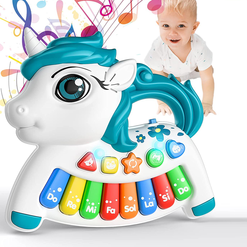 Maestro de Lenguaje de Animales para Bebés Juguete de Piano Electrónico Juguetes Musicales de Aprendizaje para Infantes Juguetes de Unicornio para Gatear con Música y Luces Intermitentes