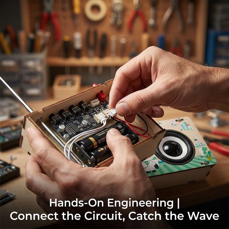 Kit de receptor de radio STEM de bricolaje, juguete educativo de madera para niños y niñas