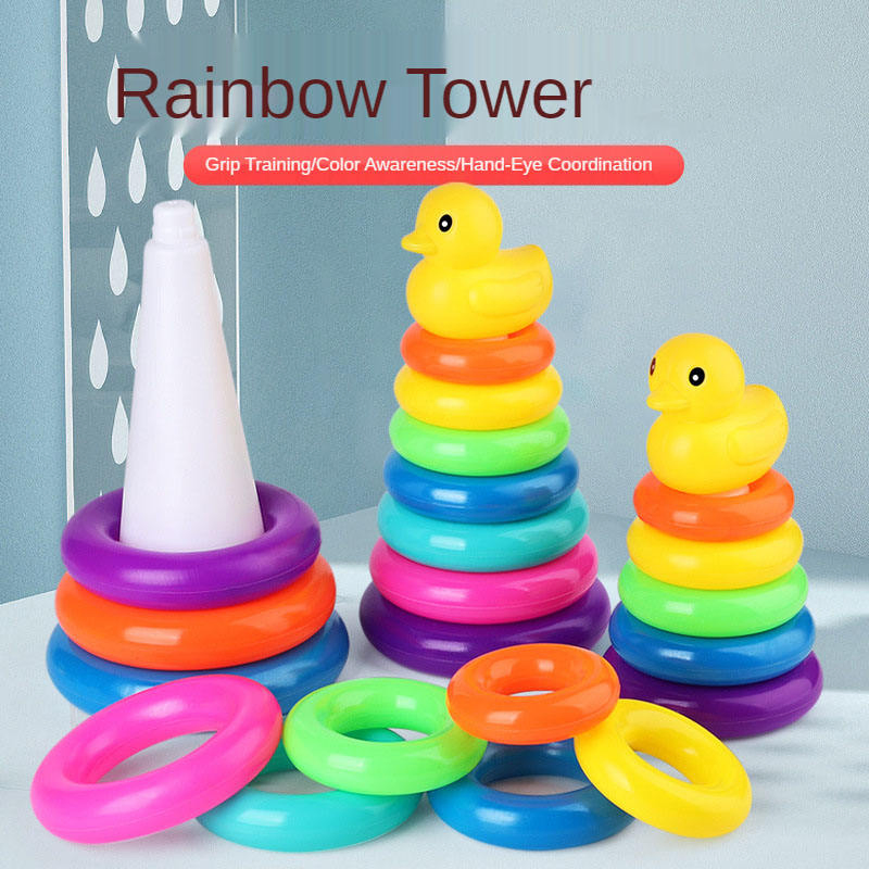 Juguete de anillos apilables para bebés pato plástico apilador arcoíris juguete educativo de aprendizaje Montessori para niños pequeños