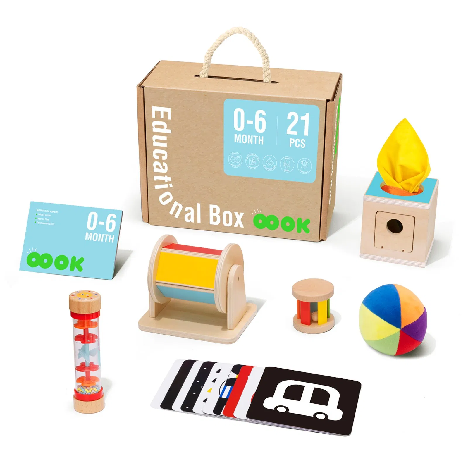 Caja de Juguetes Educativos de Madera Montessori para Bebé 0-6 Meses