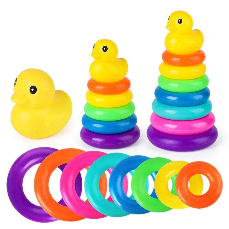 Juguete de anillos apilables para bebés pato plástico apilador arcoíris juguete educativo de aprendizaje Montessori para niños pequeños
