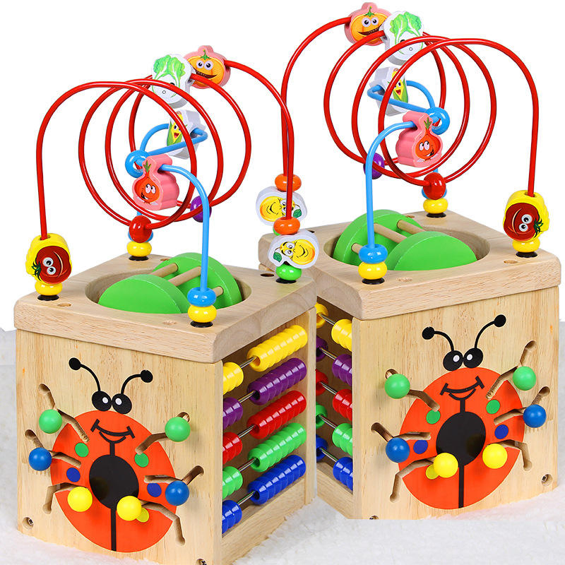 8 en 1 Juguete educativo multipropósito de laberinto de cuentas para bebés, cubo de actividades de inteligencia para preescolar, juguete de madera de formas y colores para niños