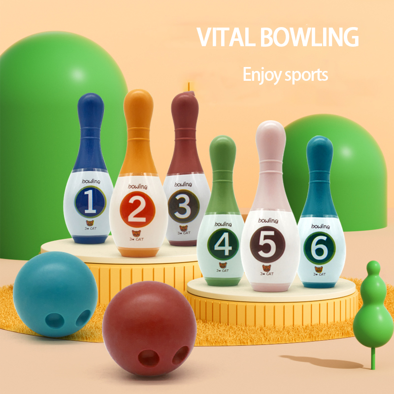 Conjunto de Juguetes de Juego Deportivo para Niños en Interior y Exterior 6 Bolos y 2 Pelotas Juguete de Bolos de Plástico para Bebés y Niños Pequeños
