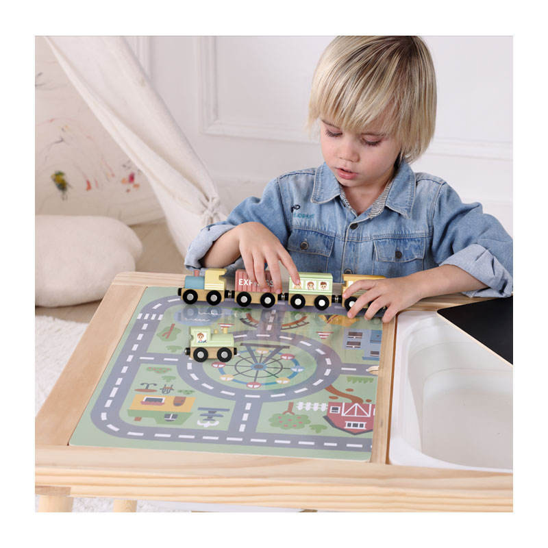 Juguete de tren de madera Montessori para niños, set de vía de tren educativo para bebés