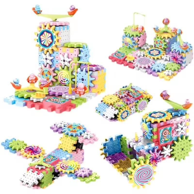 Samtoycn 3D Tallo 83PCS Juguetes de rompecabezas de bloques variables, moldes de bloques interconectados, bloques de construcción rotativos con engranajes eléctricos para niños, juguete educativo de ladrillos de plástico para hacer tú mismo