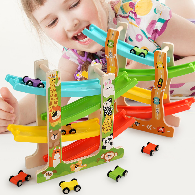 Pista de carreras deslizante de madera Montessori – El juguete educativo más vendido para niños