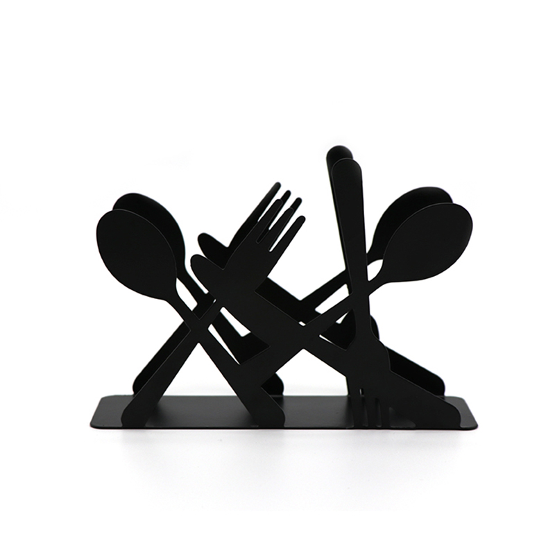 High-Quality Table use black white pink blue metal forks and knife shape napkin holder Manufacturer, Suppliers