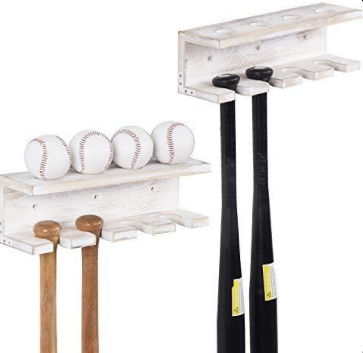 OEM Burnt Wood Wall Mounted Sports Rack Baseball Bat Rack and Ball Storage Shelf Supplier, Suppliers