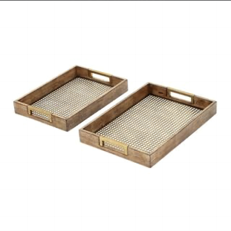 High-Quality Beautiful Rectangle Wood Tray With Mesh Decorative Trays Manufacturer, Products