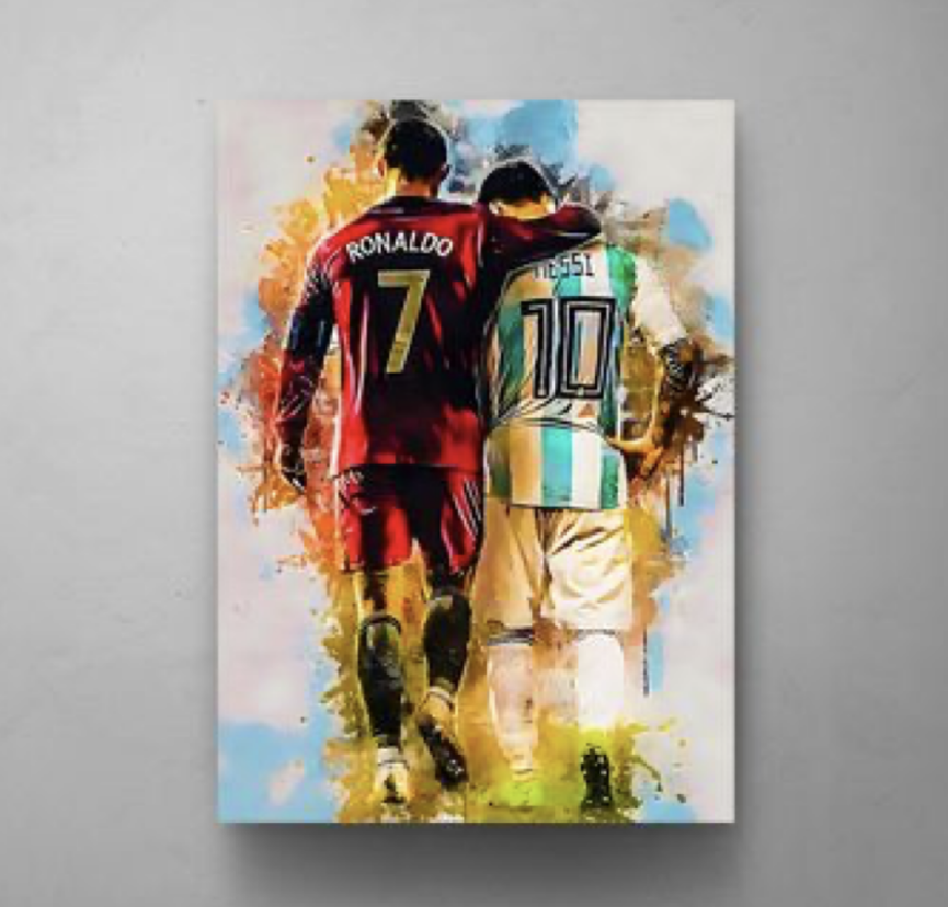Famous Football Superstar Messi, Ronaldor, Naymar And Mbape Poster Black Frame Prints Wall Decor Bedroom for Living Room Sport Room Gift for Fan Football Size 12x18 INCH 