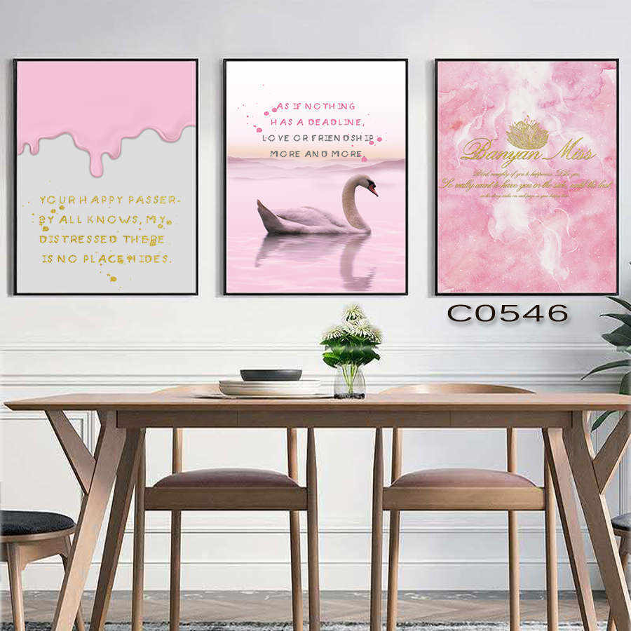 High-Quality 3 Pieces Set Pink Design High Definition Framed Prints A3 A2 A1 Size  Quotes, Product