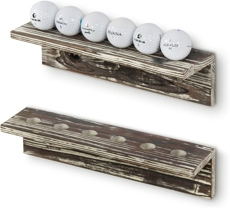 Famous Golf Ball Baseball Display Shelf Featuring a distinctive vintage gray wood finish and stylish hole plate-shaped design in Unique or Custom Manufacturers, Product