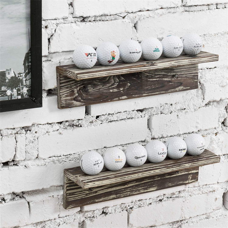 Famous Golf Ball Baseball Display Shelf Featuring a distinctive vintage gray wood finish and stylish hole plate-shaped design in Unique or Custom Manufacturers, Product