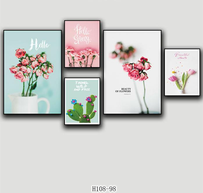 OEM Beatiful flower wall decorative design picture frame five pieces combination Suppliers, Pricelist