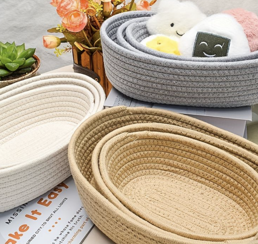 Custom Hand-woven cotton rope cosmetics and snack storage basket Boat-shaped desktop miscellaneous storage box Product, Products