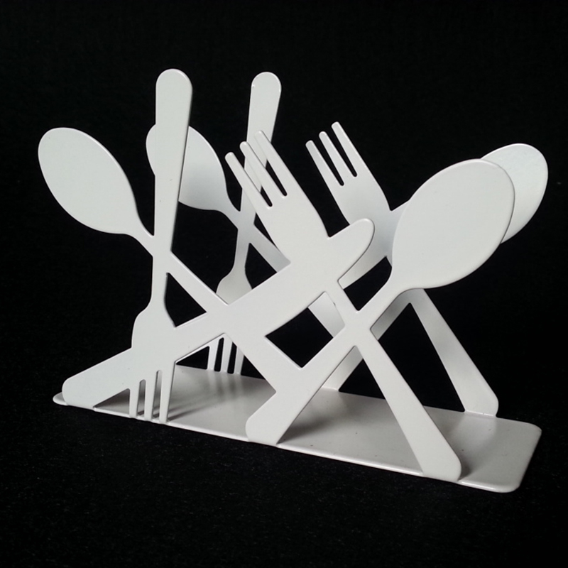 High-Quality Table use black white pink blue metal forks and knife shape napkin holder Manufacturer, Suppliers
