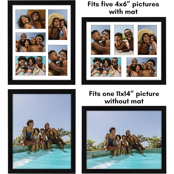 OEM 11x14 Collage Picture Frame in Black - Displays Five 4x6 Frame Openings or One 11x14 Frame Without Mat - Engineered Wood Includes Hanging Hardware for Wall Manufacturers, Quotes