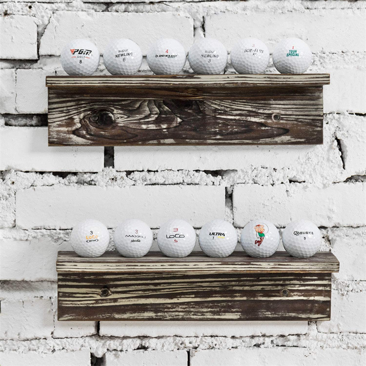 Famous Golf Ball Baseball Display Shelf Featuring a distinctive vintage gray wood finish and stylish hole plate-shaped design in Unique or Custom Manufacturers, Product