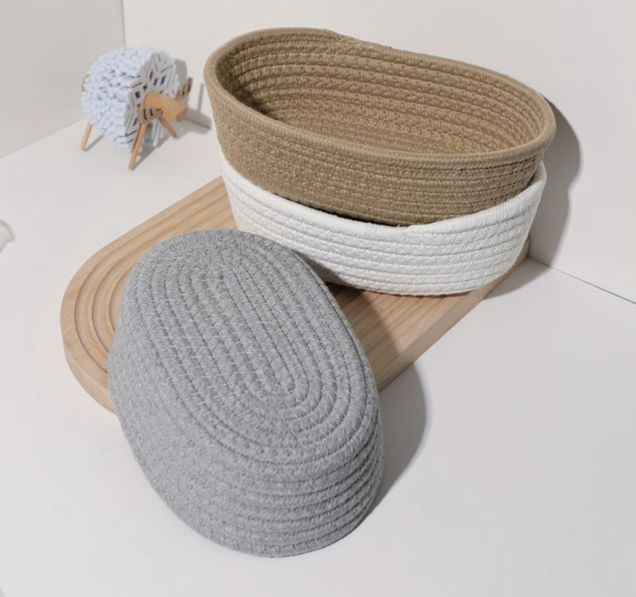 Custom Hand-woven cotton rope cosmetics and snack storage basket Boat-shaped desktop miscellaneous storage box Product, Products