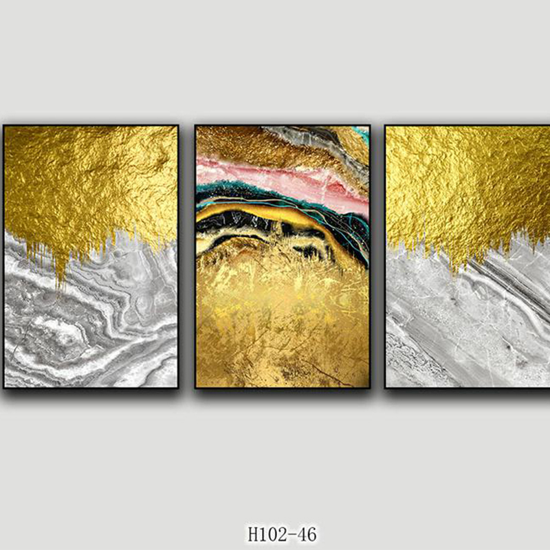 Custom Abstract blue wall art frame painting wall décor three stylish combination Foil finish Suppliers, Product