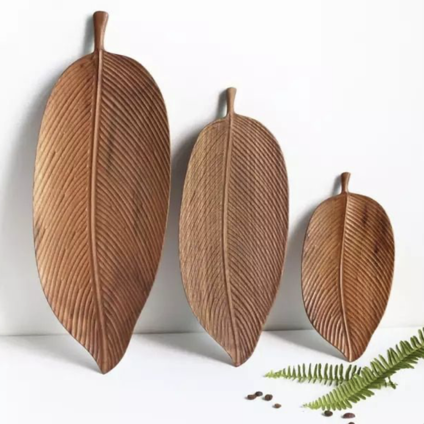 OEM Leaf shape Multipurpose Solid Wood Dessert Snack Plate Fruit Tray  Manufacturer, Pricelist