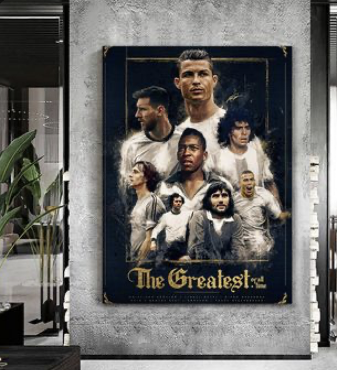 Famous Football Superstar Messi, Ronaldor, Naymar And Mbape Poster Black Frame Prints Wall Decor Bedroom for Living Room Sport Room Gift for Fan Football Size 12x18 INCH 