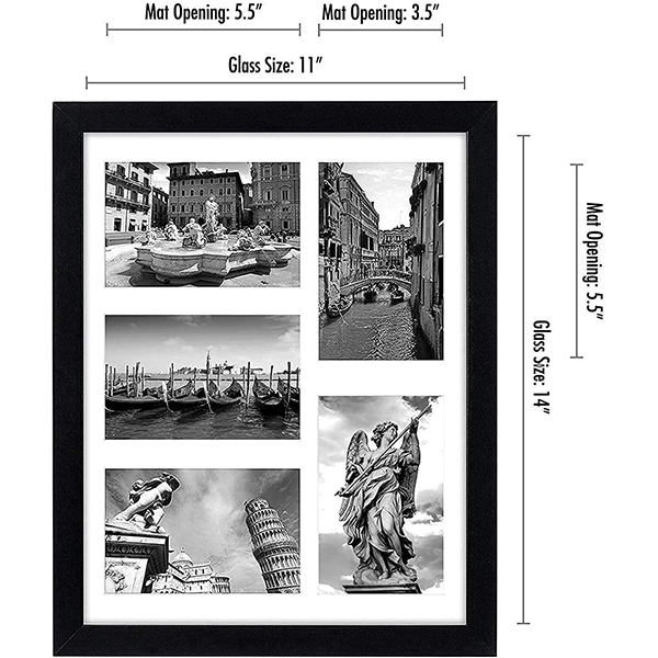 OEM 11x14 Collage Picture Frame in Black - Displays Five 4x6 Frame Openings or One 11x14 Frame Without Mat - Engineered Wood Includes Hanging Hardware for Wall Manufacturers, Quotes