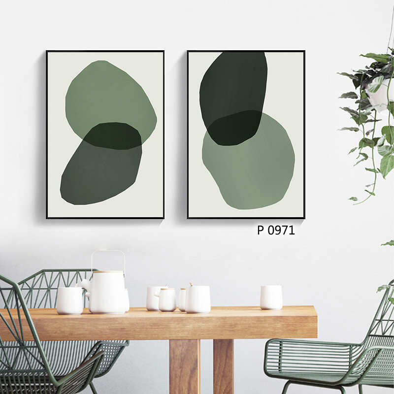 Custom Single or Set Green Abstraction Geometric Wall Framed Home Decoration Manufacturer, Product
