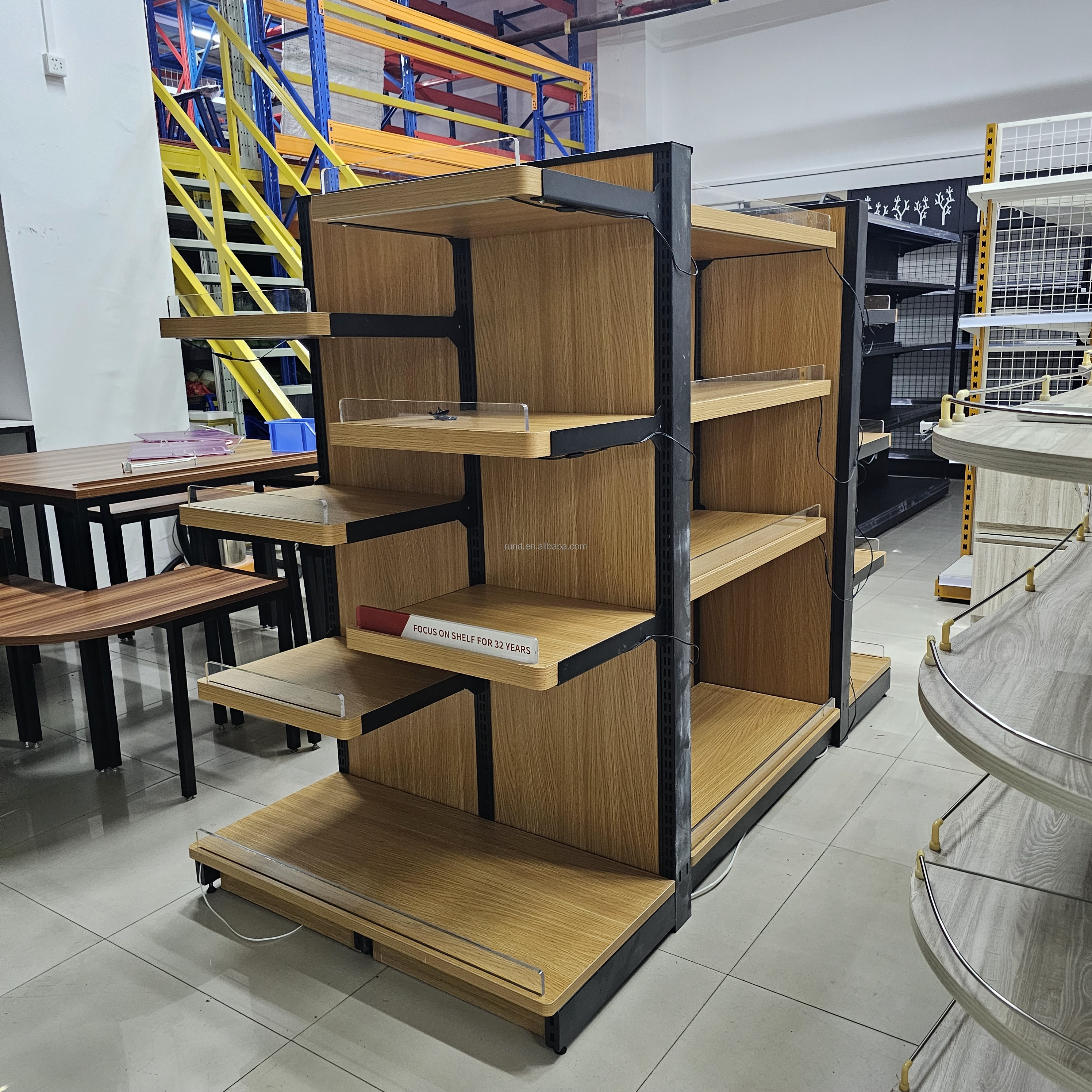 Large Commercial Supermarket Shopping Shelves Gondola Steel and Wood Display Equipment for Grocery Store Tools