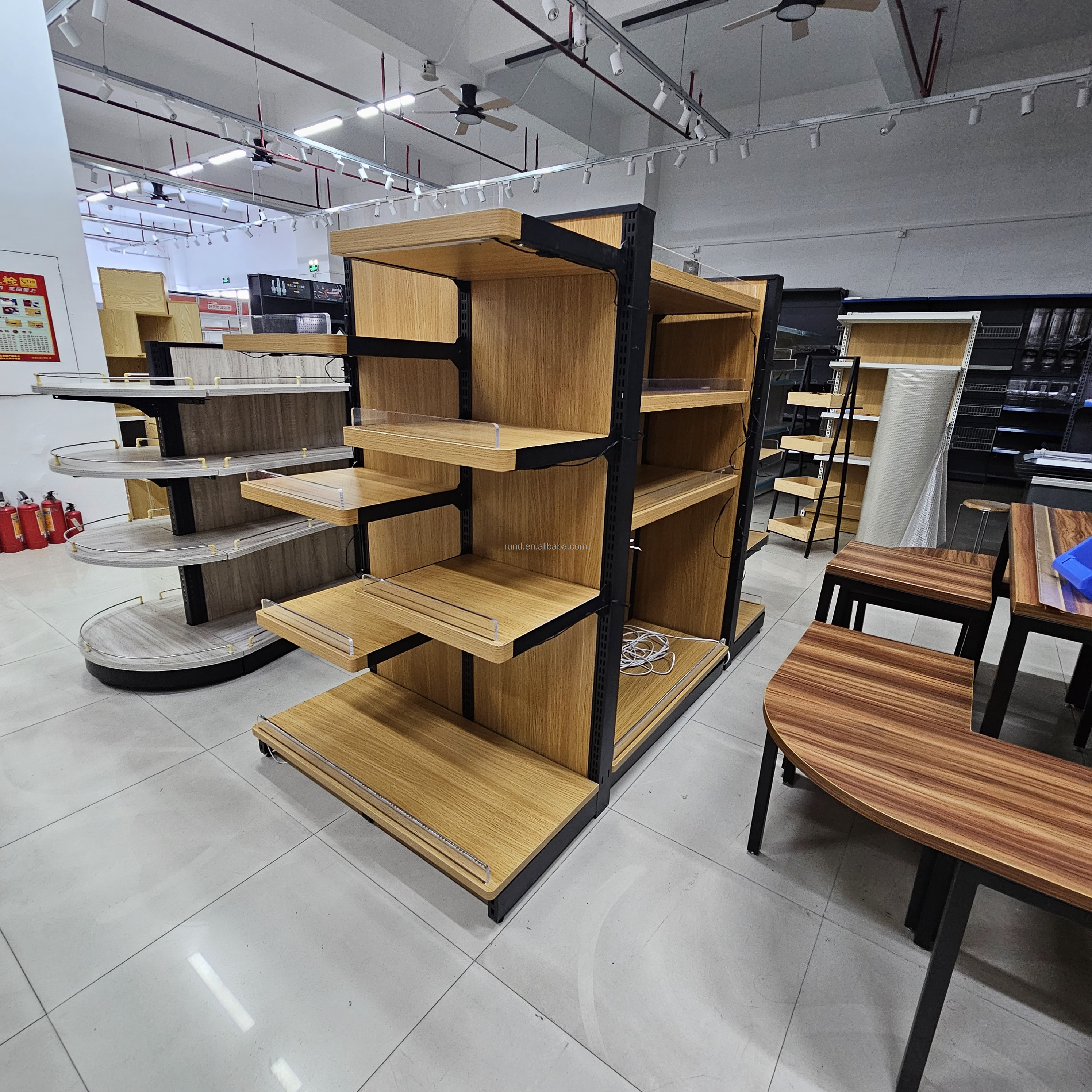Large Commercial Supermarket Shopping Shelves Gondola Steel and Wood Display Equipment for Grocery Store Tools