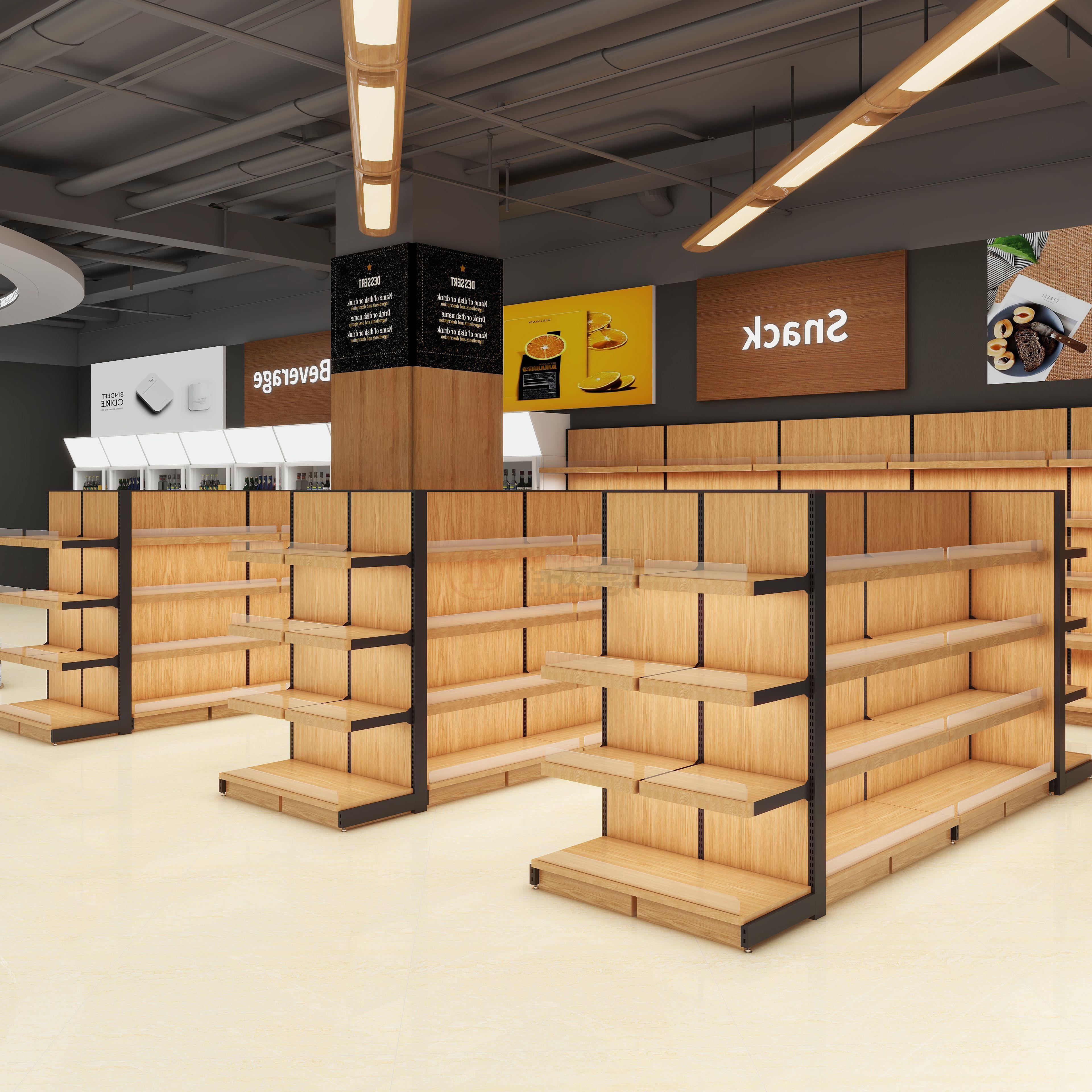 Large Commercial Supermarket Shopping Shelves Gondola Steel and Wood Display Equipment for Grocery Store Tools