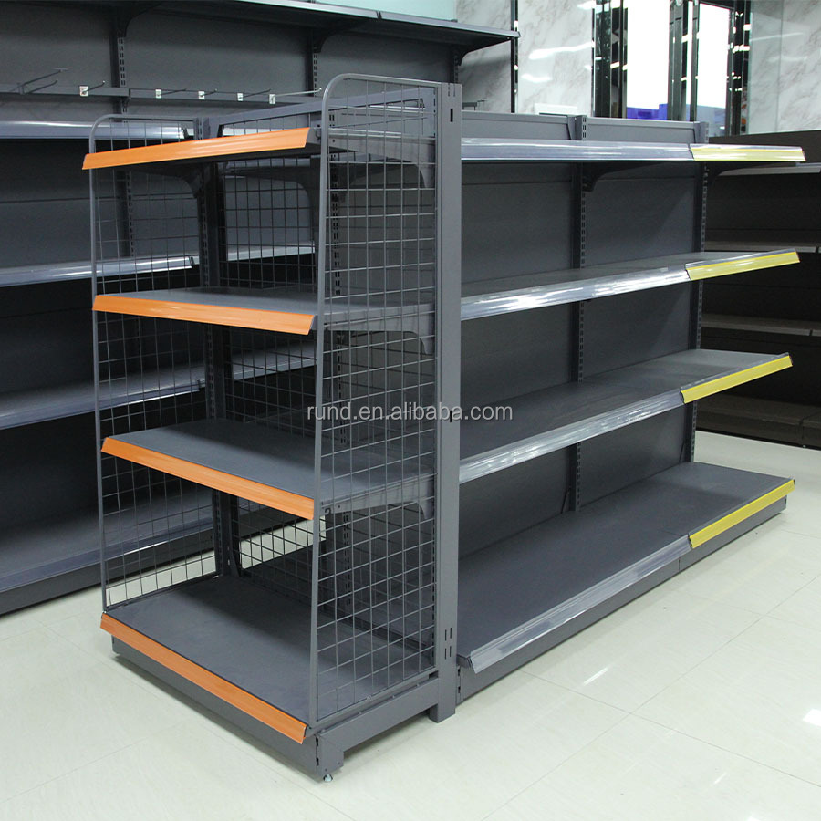 Heavy Duty Double-Sided Grocery Store Retail Display Stand Supermarket Gondola Shelving Rack Made of Steel and Metal